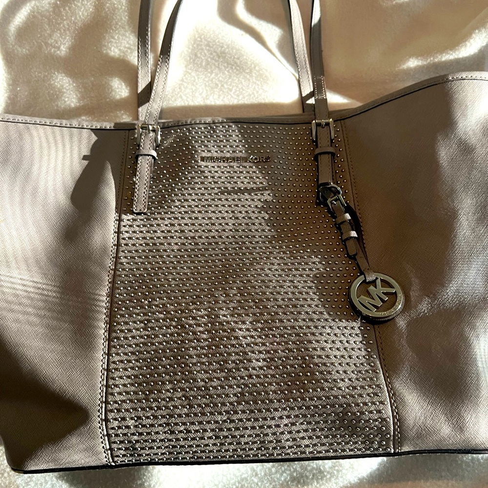 Gray studdded  Michael Kors tote